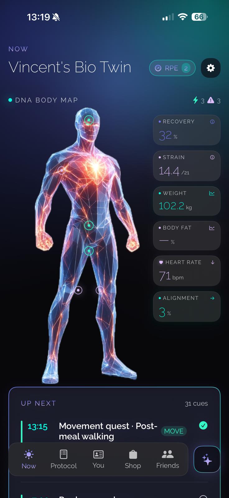 Re/Kin app: DNA body map with recovery, strain and heart rate