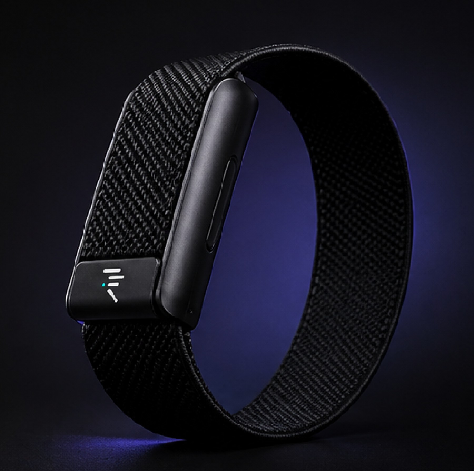 Re/Kin band: matte black sensor module on a woven strap
